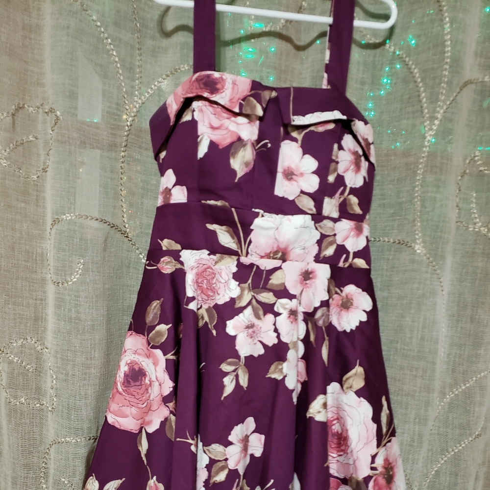 Varga Retro Style Floral Dress - Maroon/Pink